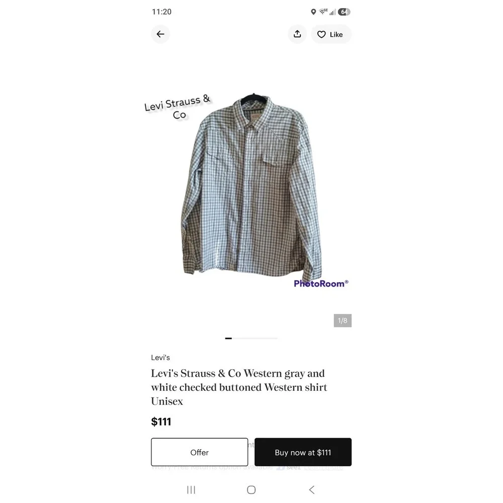 Levi's Strauss & Co Western Gray And White Checked Buttoned Western Shirt XL
